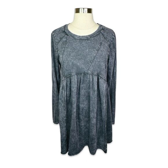 Ces Femme Organic Cotton Dress Mineral Wash Mini Long Sleeve Dress - Size Small - Picture 1 of 6